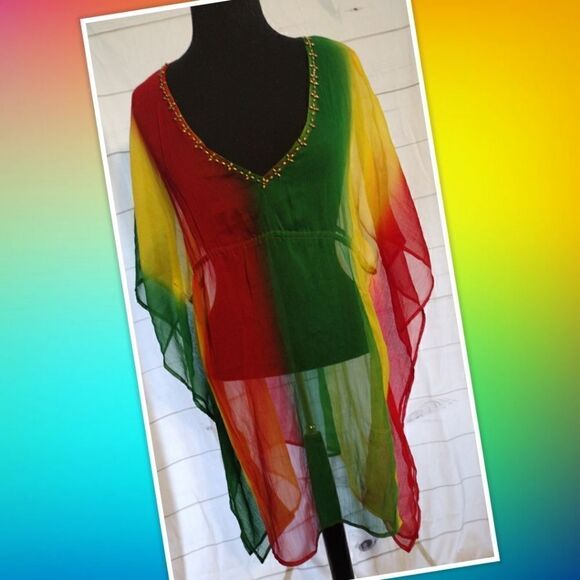 💕revue komono style swimsuit cover up free size, width 54" length 34". - Picture 1 of 4